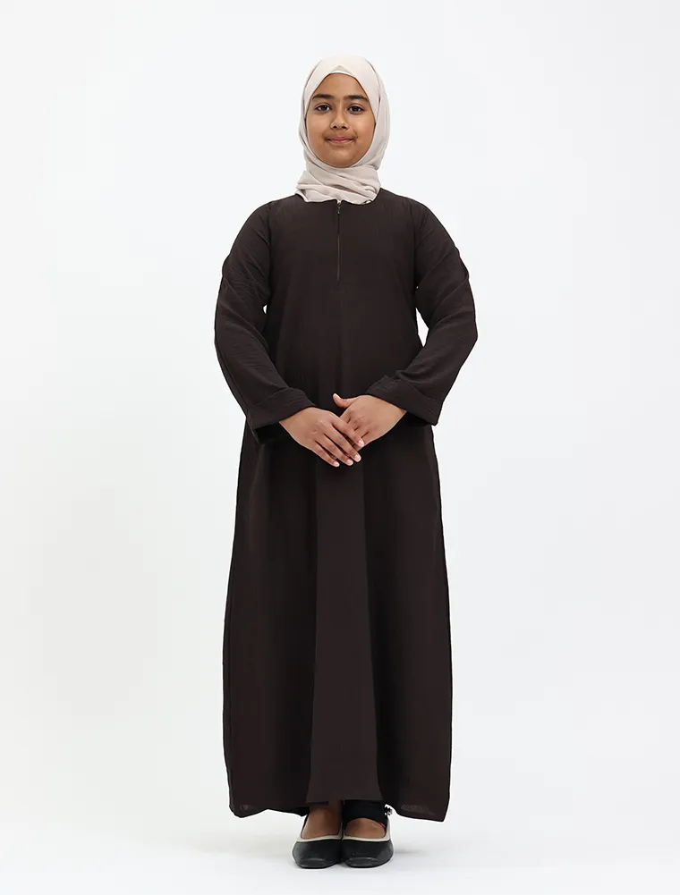 Chocolate Linen Feel Basic Girls Abaya